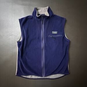 VTG LL Bean Vest Mens Medium Blue Color Block Y2k 90s Fleece Made in USA Preppy
